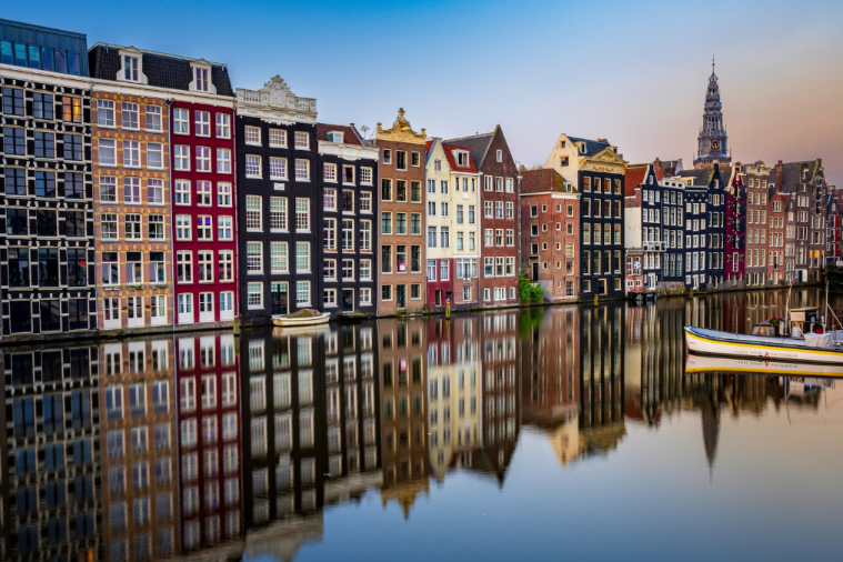 Canals and traditional houses in the Netherlands