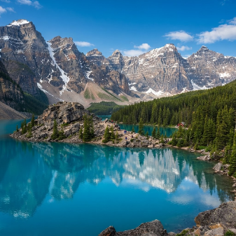 Turquoise Moraine Lake framed by the Canadian Rockies